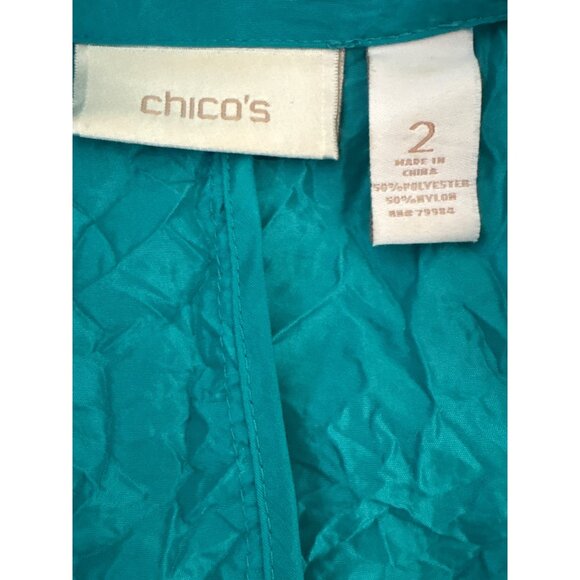 Chico’s Teal Crinkle Jacket, 3/4-Length Sleeves Women's Size 2 (L) - Picture 8 of 9
